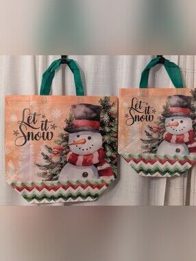 Holiday Snowman 2pk Tote Bag Reusable Shopping Gift Bag